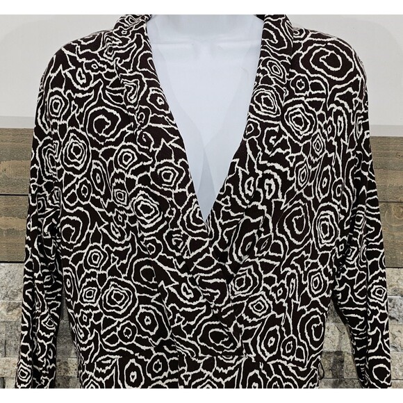 Susan Bristol Womens Midi Dress Brown Abstract Floral Rayon Knit Office Size 12 - Picture 7 of 13